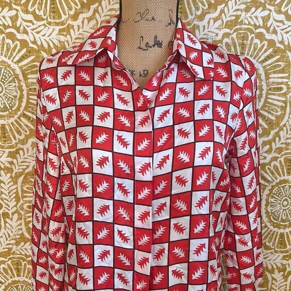 NWOT Lisou Bailey Long Sleeve Fern Print Silk Blouse in Red Multi $355 RARE Sz 4 - Picture 8 of 16